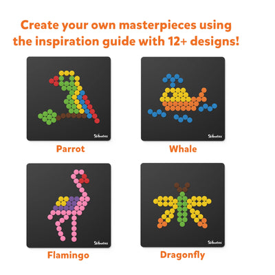 Four magnetic pixel art boards with animal designs for kids ages 3-7