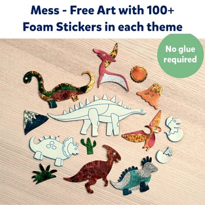 Dinosaur-themed foam stickers and outlines for mess-free art in Foil Fun Mega Bundle