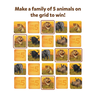 Animal-themed game board with tiles for The Big 5 Secret Identities game